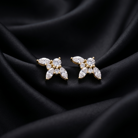 Floral Marquise Crafted Silver Stud Earrings