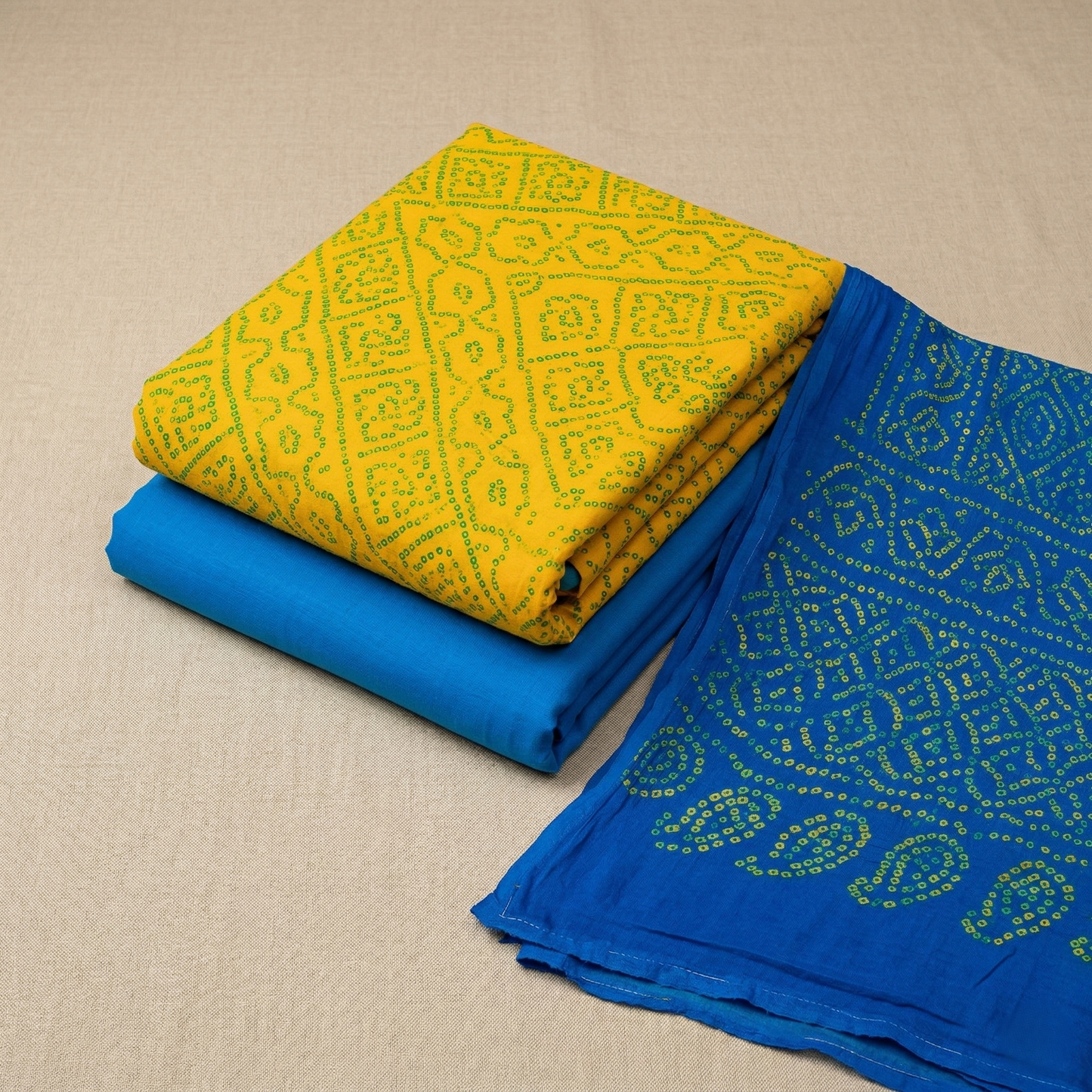 Radiant Azure & Gold Bandhani Ensemble
