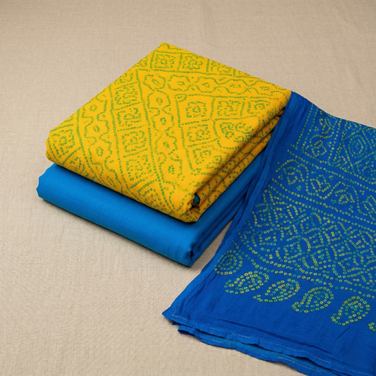 Radiant Azure & Gold Bandhani Ensemble