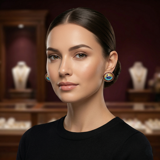 Enamelled Silver Swan Oval Stud Earrings