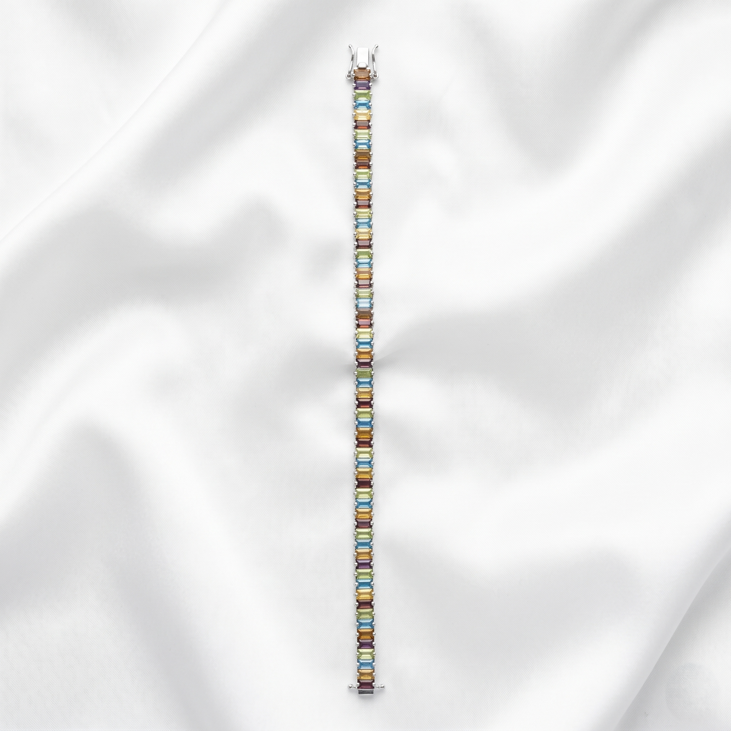 Elegant Multi Gemstone Silver Tennis Bracelet