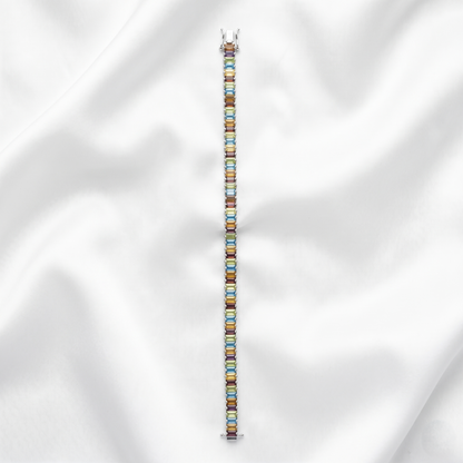 Elegant Multi Gemstone Silver Tennis Bracelet