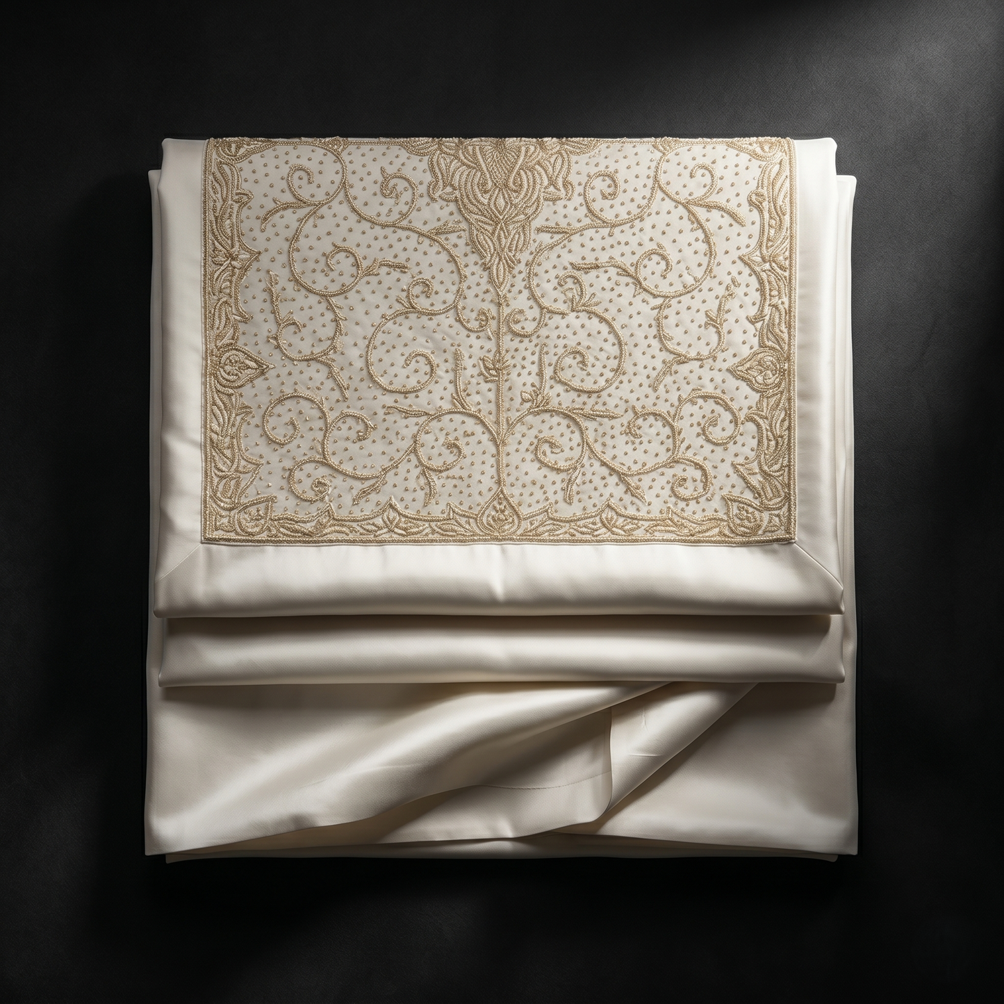 Silver Embroidered Ivory Silk Luxury Bedcover