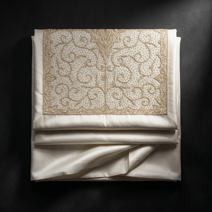 Silver Embroidered Ivory Silk Luxury Bedcover
