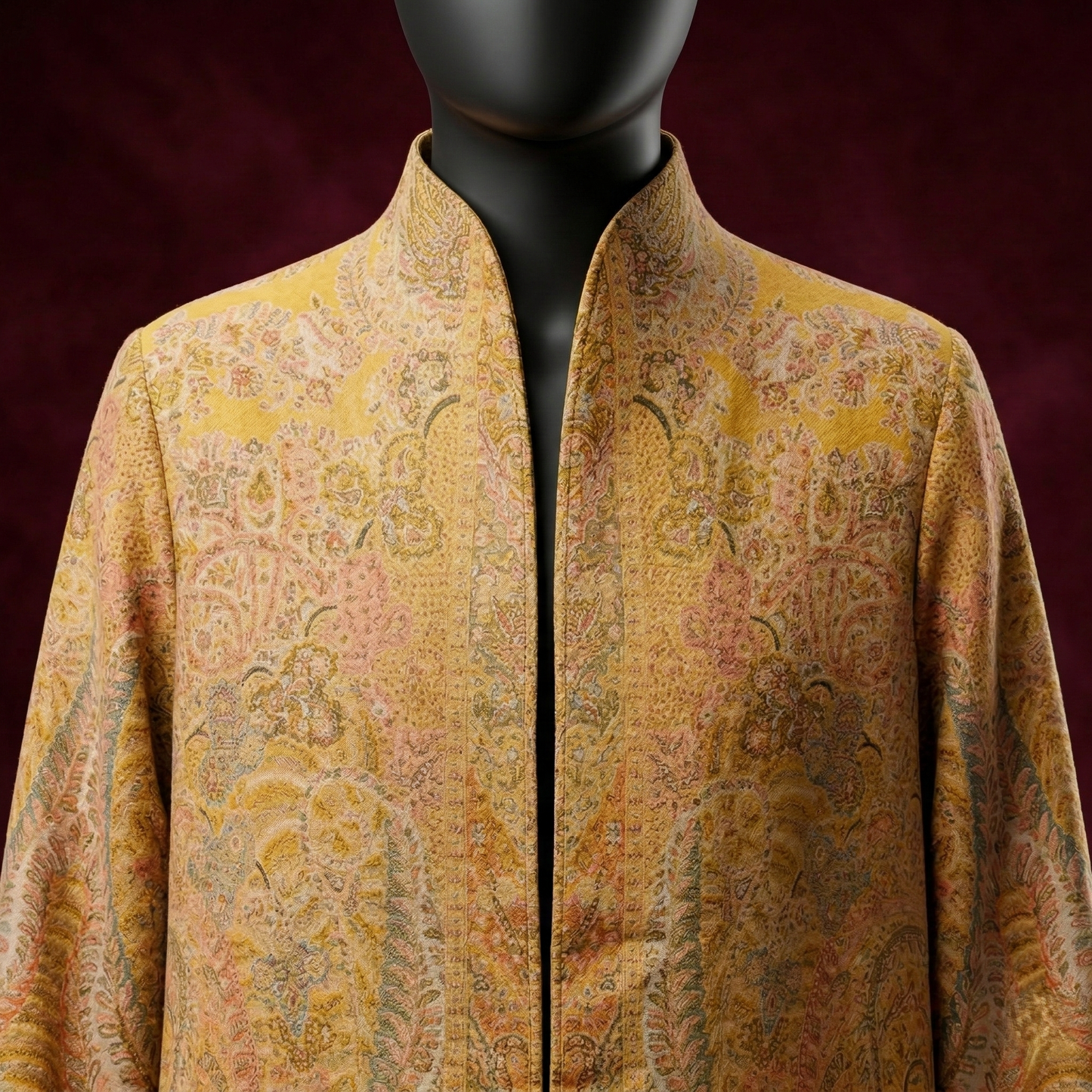 Intricate Paisley Stand Collar Long Coat