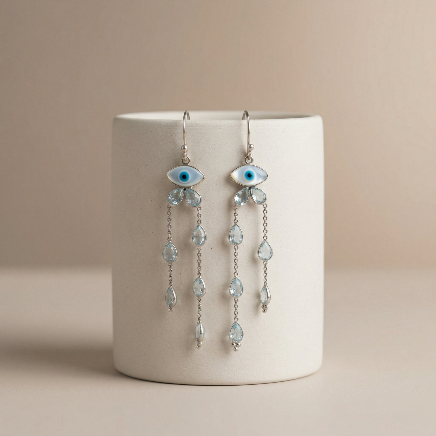 Celestial Evil Eye Silver Dangle Earrings