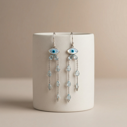 Celestial Evil Eye Silver Dangle Earrings