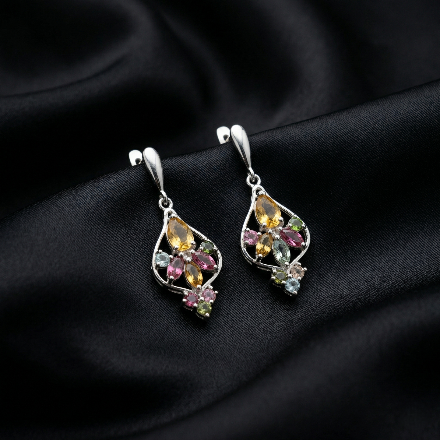 Ethereal Silver Teardrops with Vibrant Gemstones