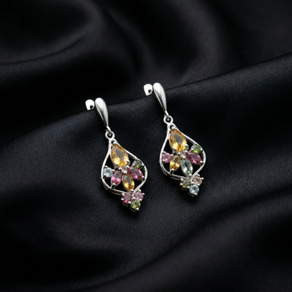 Ethereal Silver Teardrops with Vibrant Gemstones