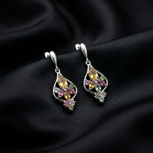 Ethereal Silver Teardrops with Vibrant Gemstones