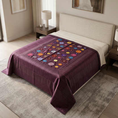 Deep Plum Floral Appliqué Luxury Bedcover