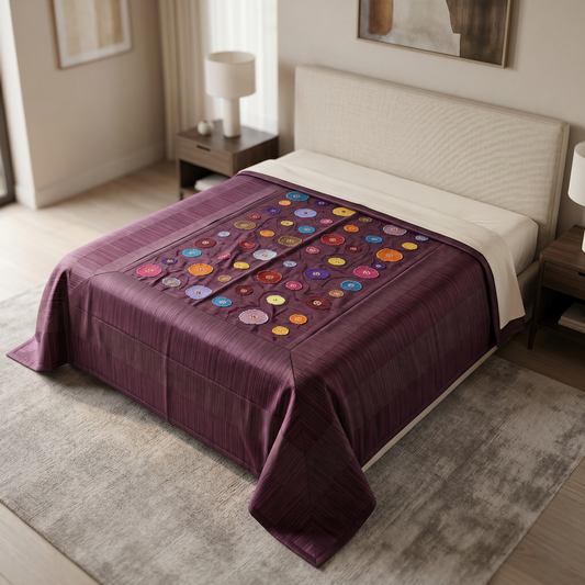 Deep Plum Floral Appliqué Luxury Bedcover