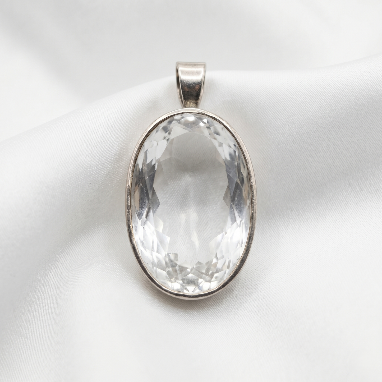 Exquisite Oval Crystal Sterling Silver Pendant