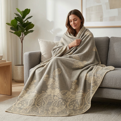 Elegant Paisley Jacquard Woolen Blanket