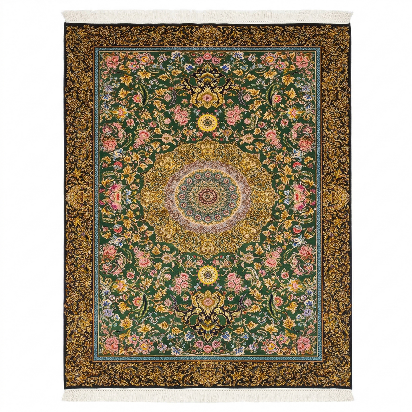 Royal Emerald Persian Floral Silk Rug