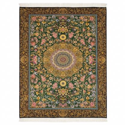 Royal Emerald Persian Floral Silk Rug