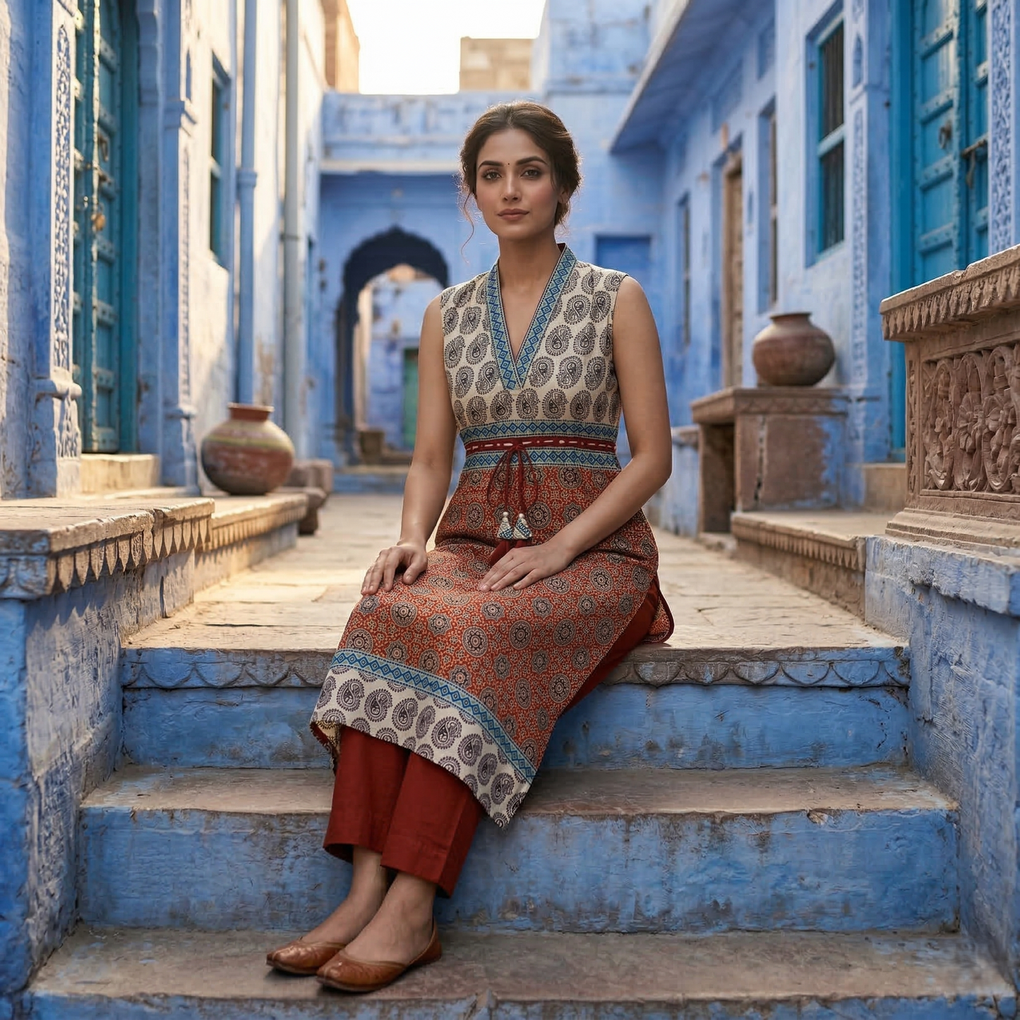 Ethereal Blue City Printed Ethnic Kurti