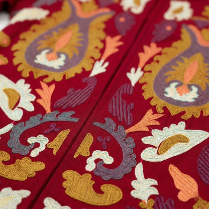 Crimson Heritage Hand-Embroidered Silk Artisan Jacket