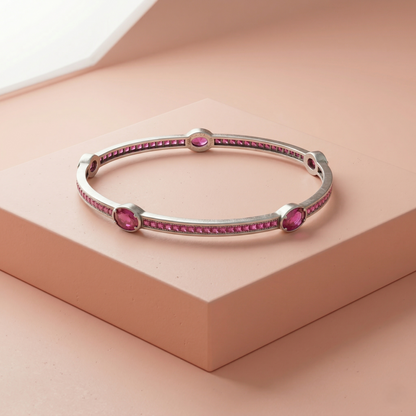 Elegant Silver Ruby-Stoned Kada Bracelet