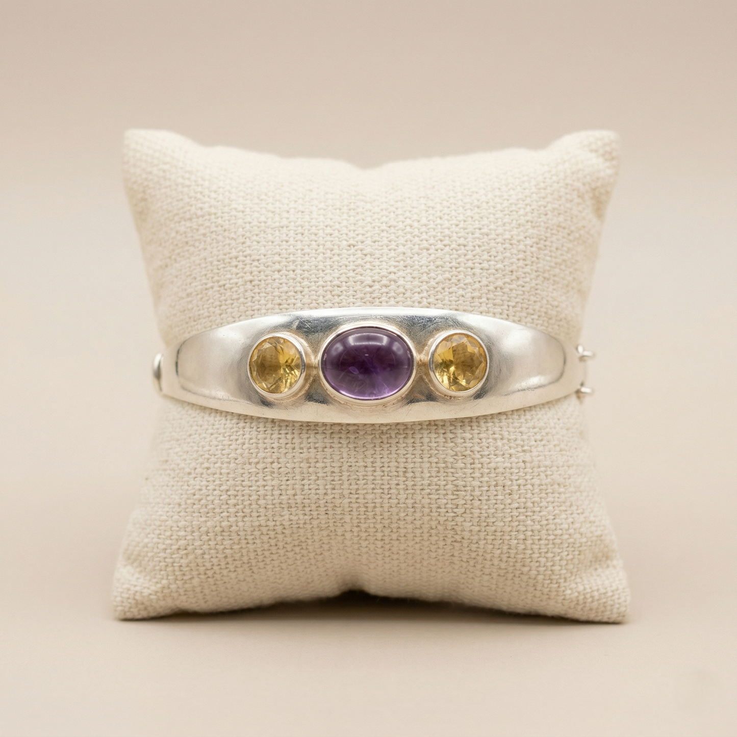 Sterling Elegance: Amethyst and Citrine Bangle