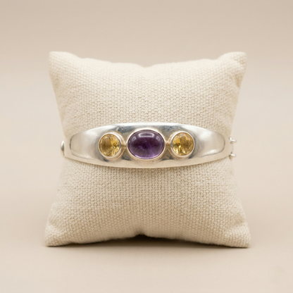 Sterling Elegance: Amethyst and Citrine Bangle