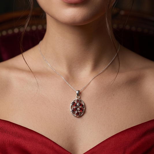 Vintage Sterling Silver Garnet Clusters Pendant