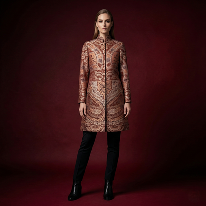 Ornate Paisley Mandarin Collar Brocade Coat