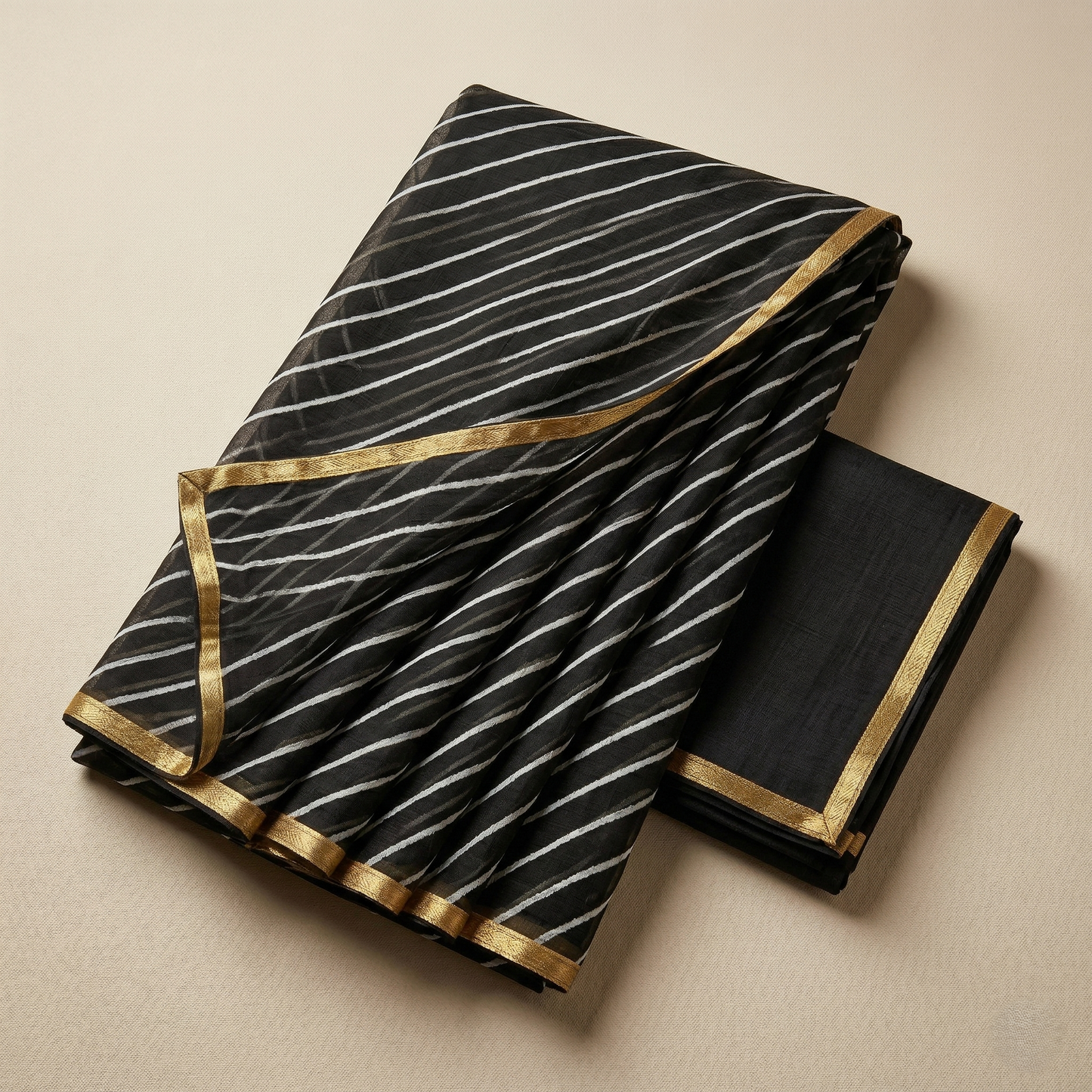 Midnight Leheria Saree with Golden Border