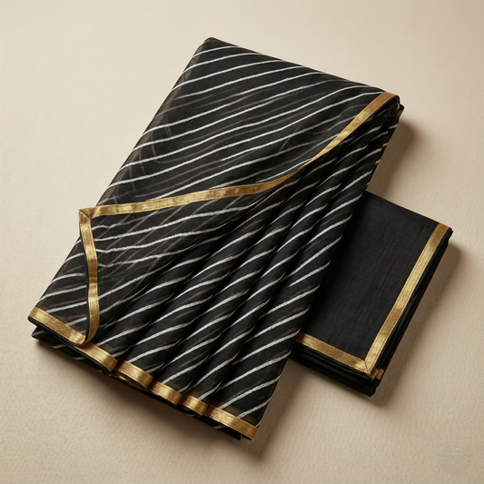 Midnight Leheria Saree with Golden Border