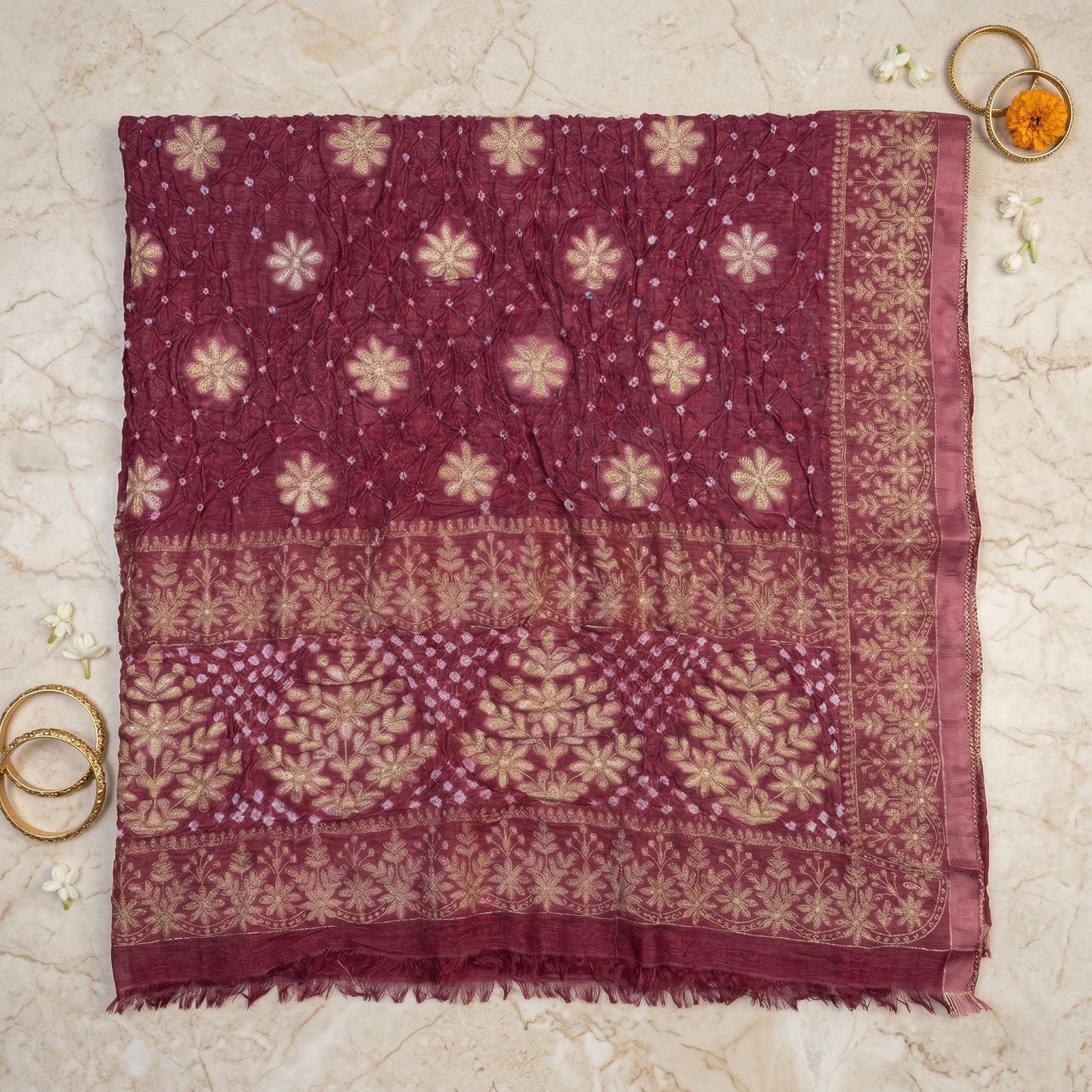 Magenta Banarasi Silk Floral Zari Dupatta