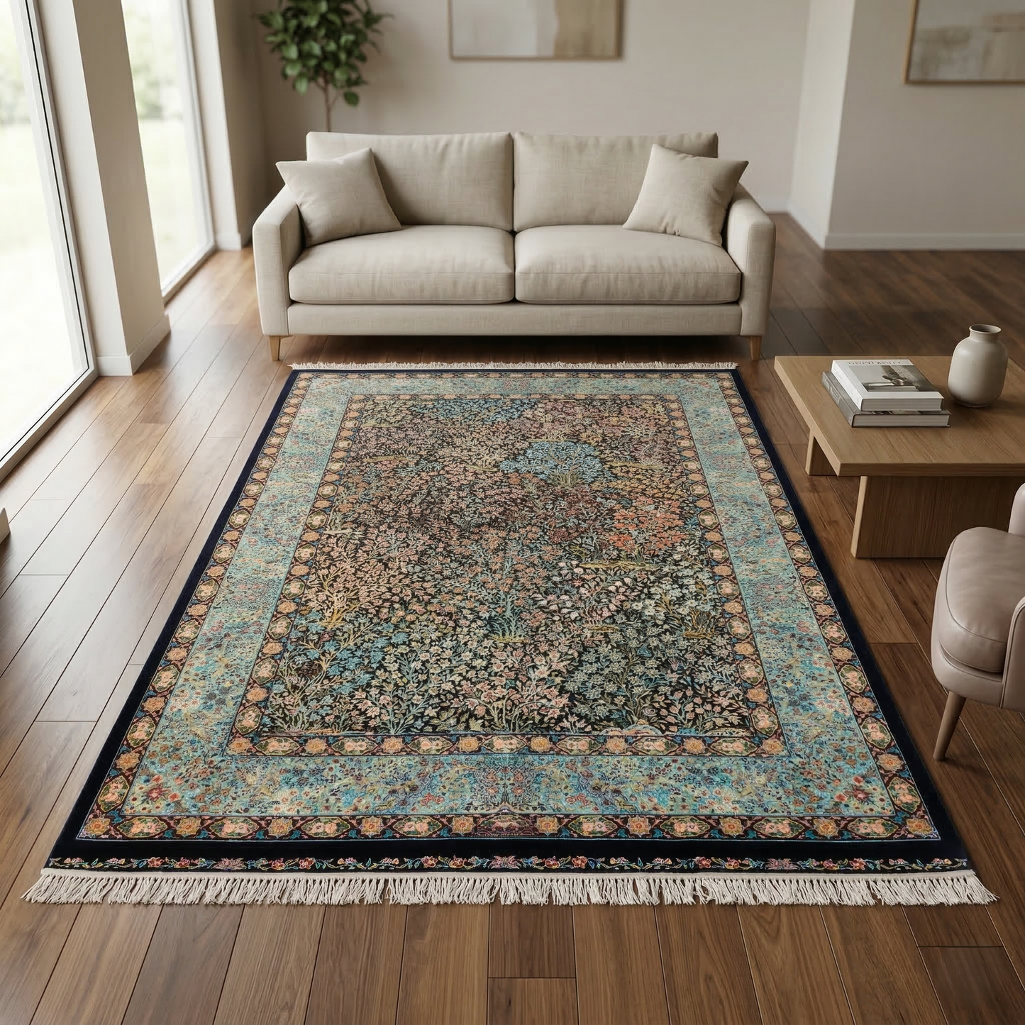 Floral Persian Silk Blend Area Rug