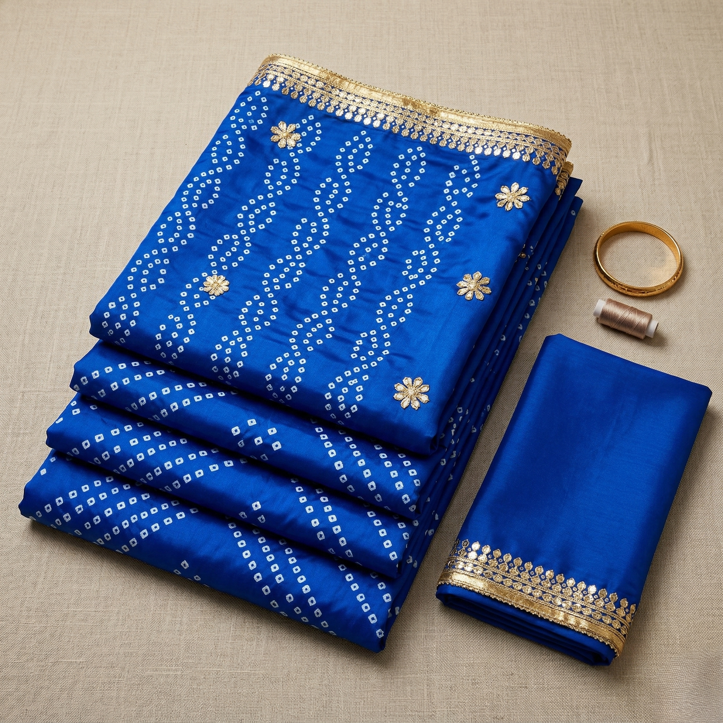 Royal Blue Bandhani Silk Embellished Saree