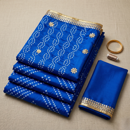 Royal Blue Bandhani Silk Embellished Saree