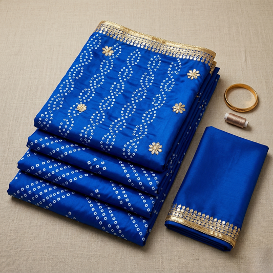 Royal Blue Bandhani Silk Embellished Saree