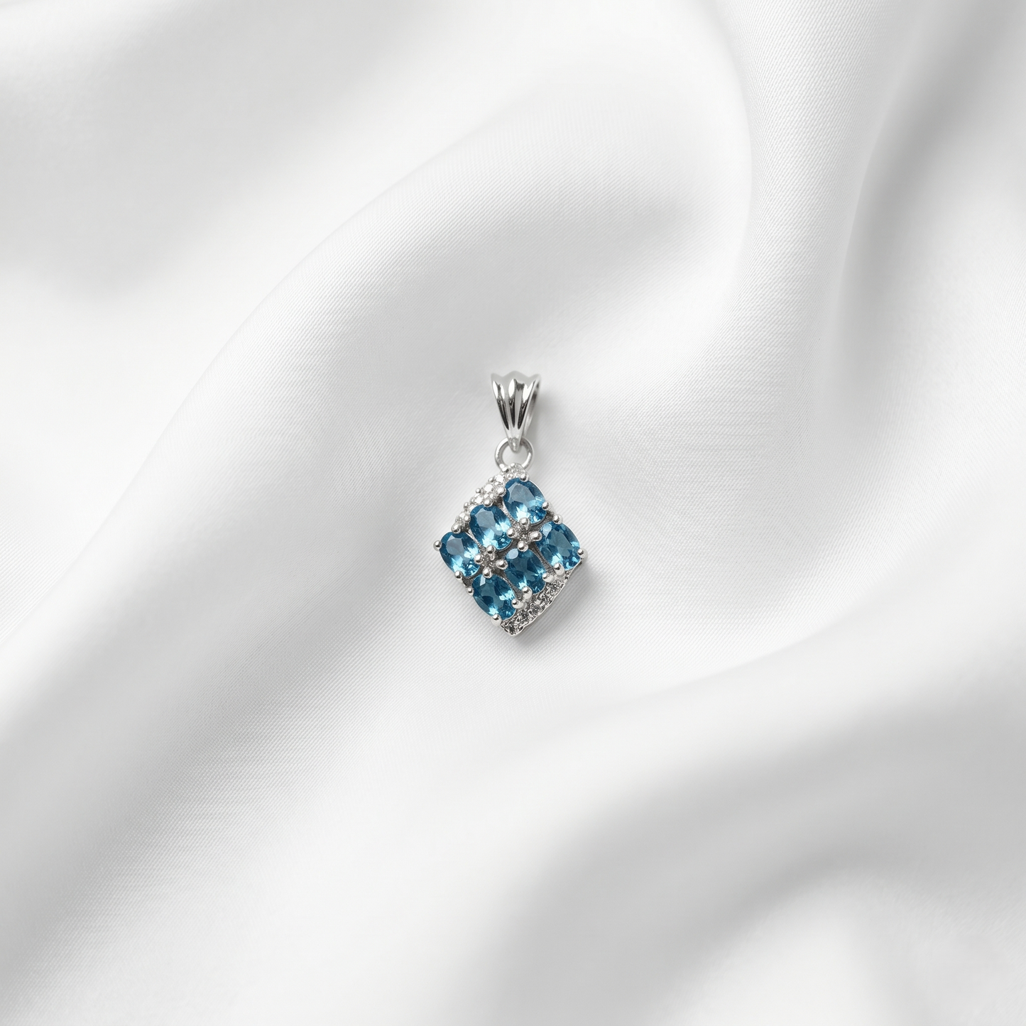 Royal Blue Topaz Silver Cluster Pendant