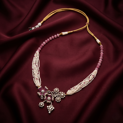 Floral Pearl and Rose Quartz Necklace