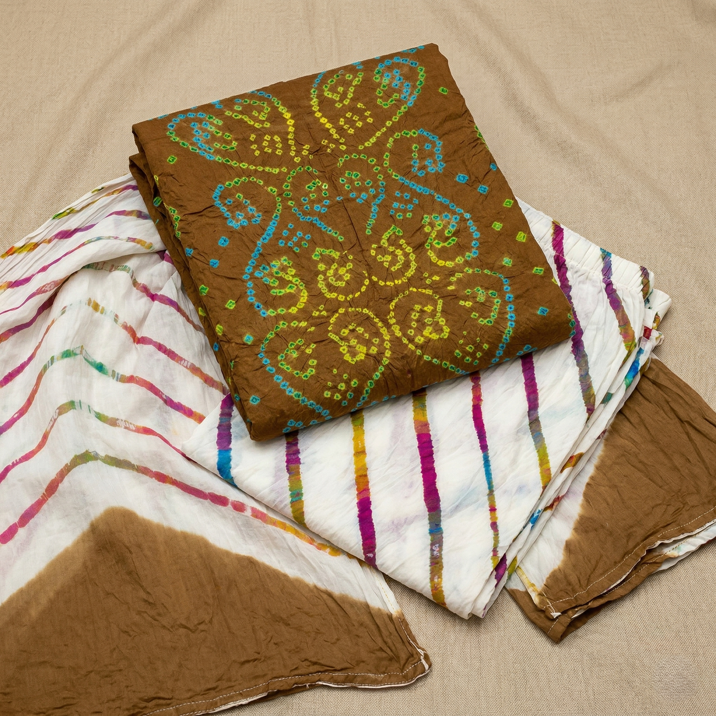 Earthy Bandhani & Leheriya Unstitched Suit