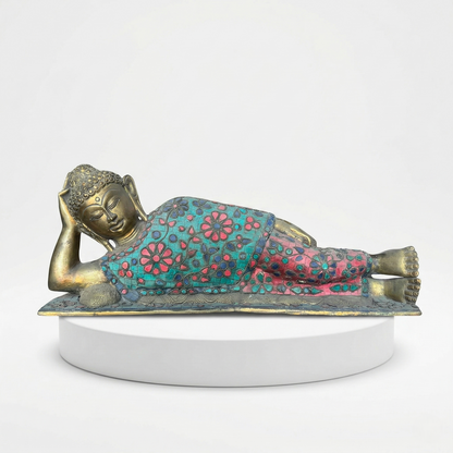 Mosaic Sleeping Buddha Brass Heritage Idol