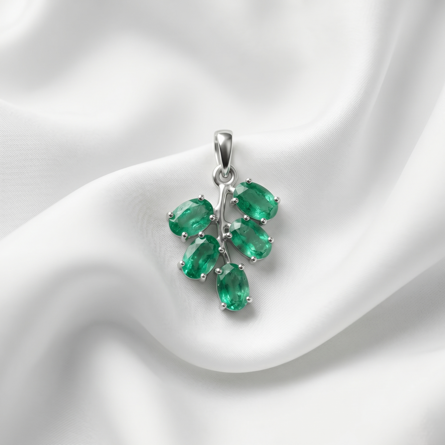 Premium Emerald Vine Silver Pendant