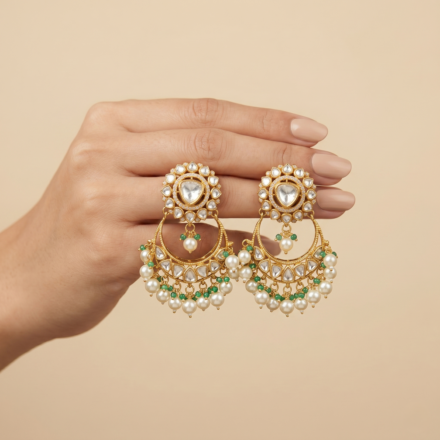 Gold Plated Chandbali Pearl Drop Earrings