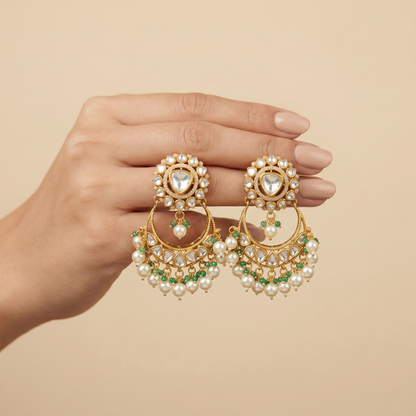 Gold Plated Chandbali Pearl Drop Earrings