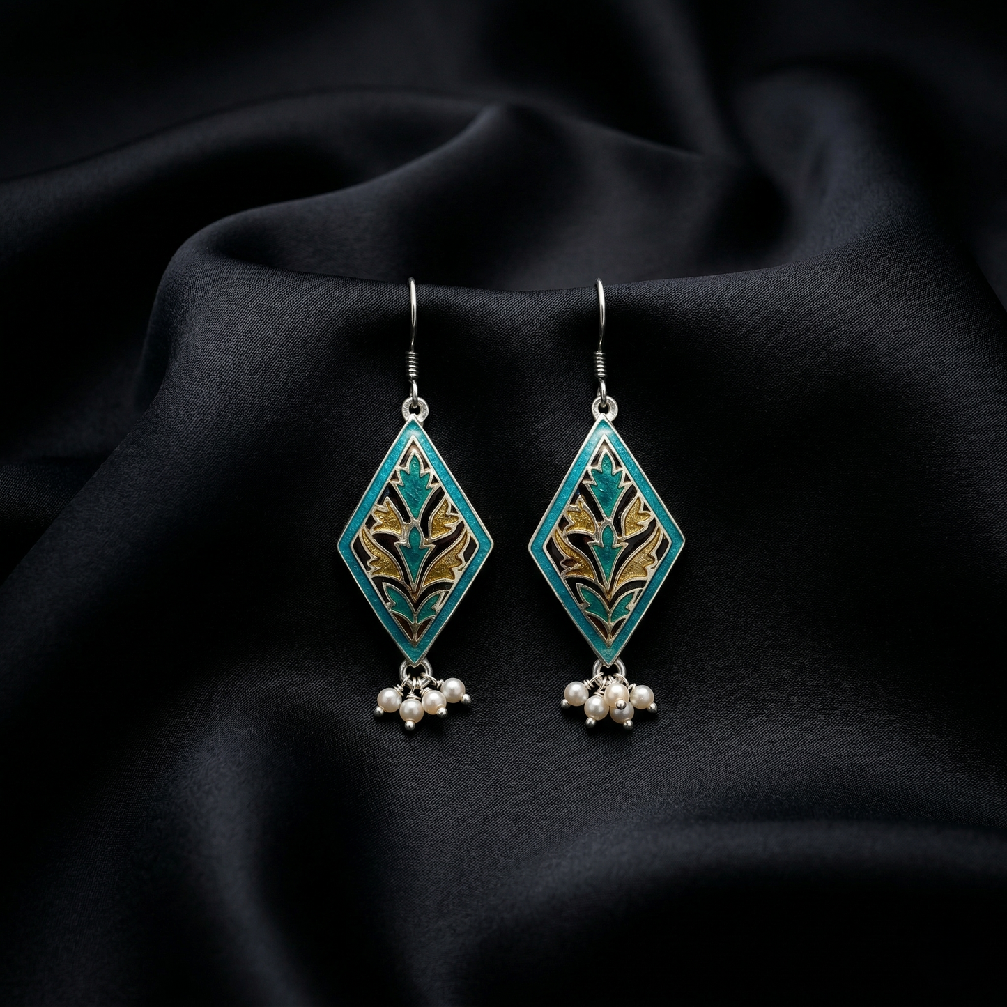 Elegant Meenakari Rhombus Silver Drop Earrings