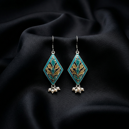 Elegant Meenakari Rhombus Silver Drop Earrings