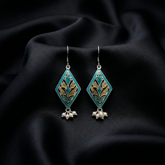 Elegant Meenakari Rhombus Silver Drop Earrings