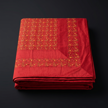 Royal Maroon Silk Embroidered Bedcover Set