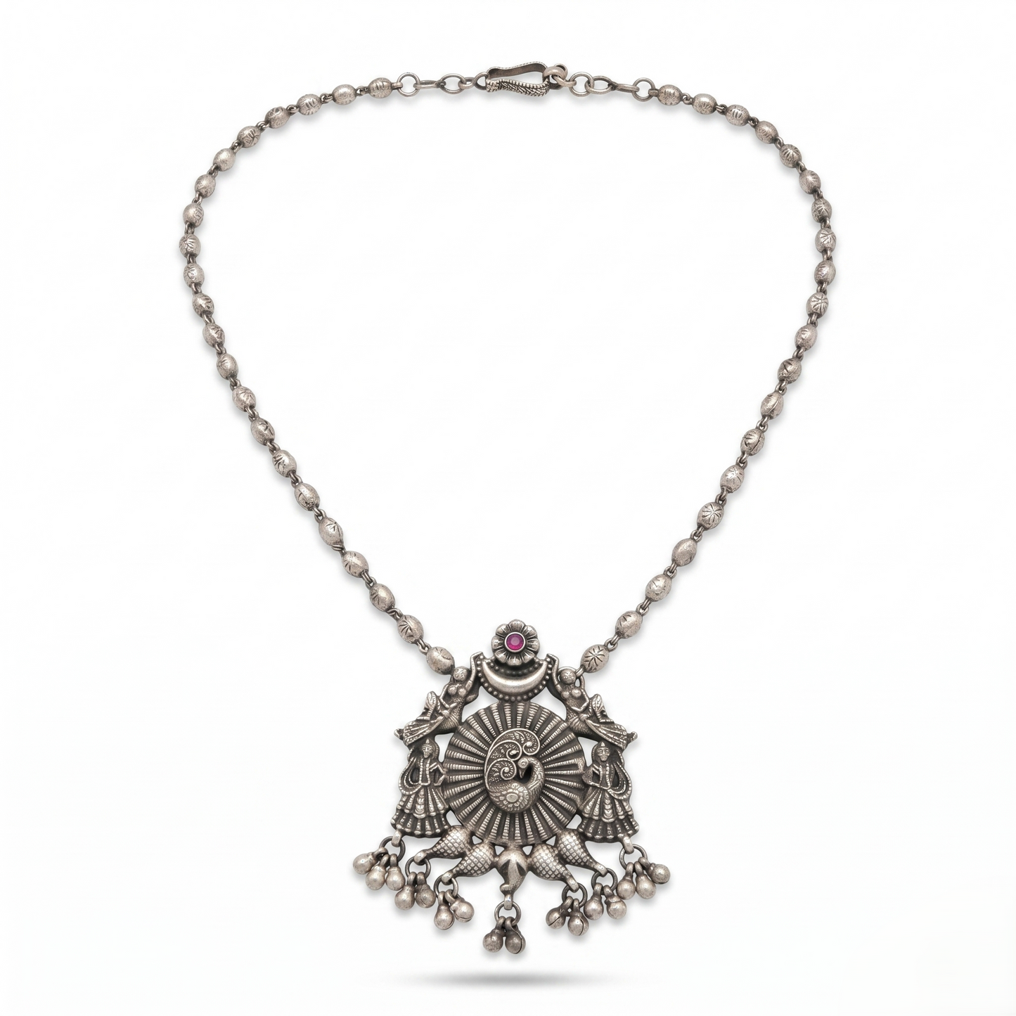 Ornate Oxidized Silver Peacock Statement Necklace