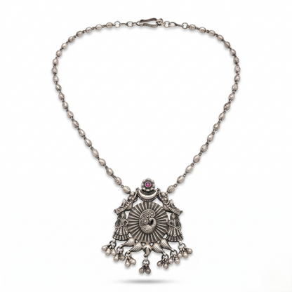 Ornate Oxidized Silver Peacock Statement Necklace