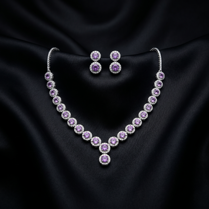 Elegant Amethyst Silver Halo Jewelry Set