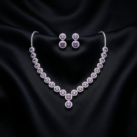 Elegant Amethyst Silver Halo Jewelry Set