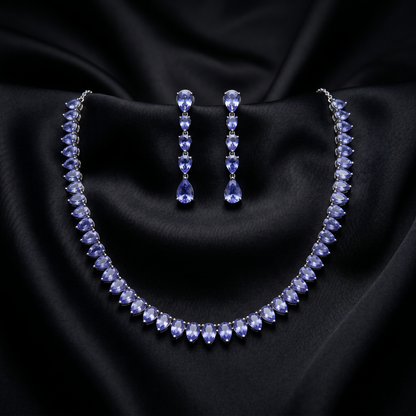 Elegant Pear-Cut Tanzanite Silver Set